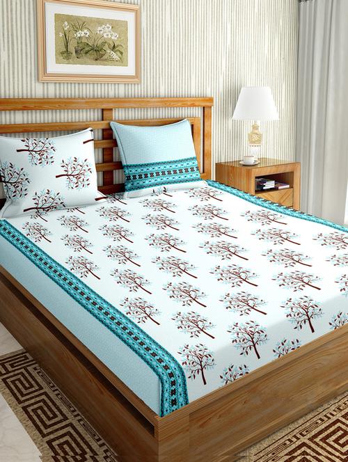 the oscar collection double bedsheet set super king size 180 tc cotton blue colour - 18702560 -  Standard Image - 0