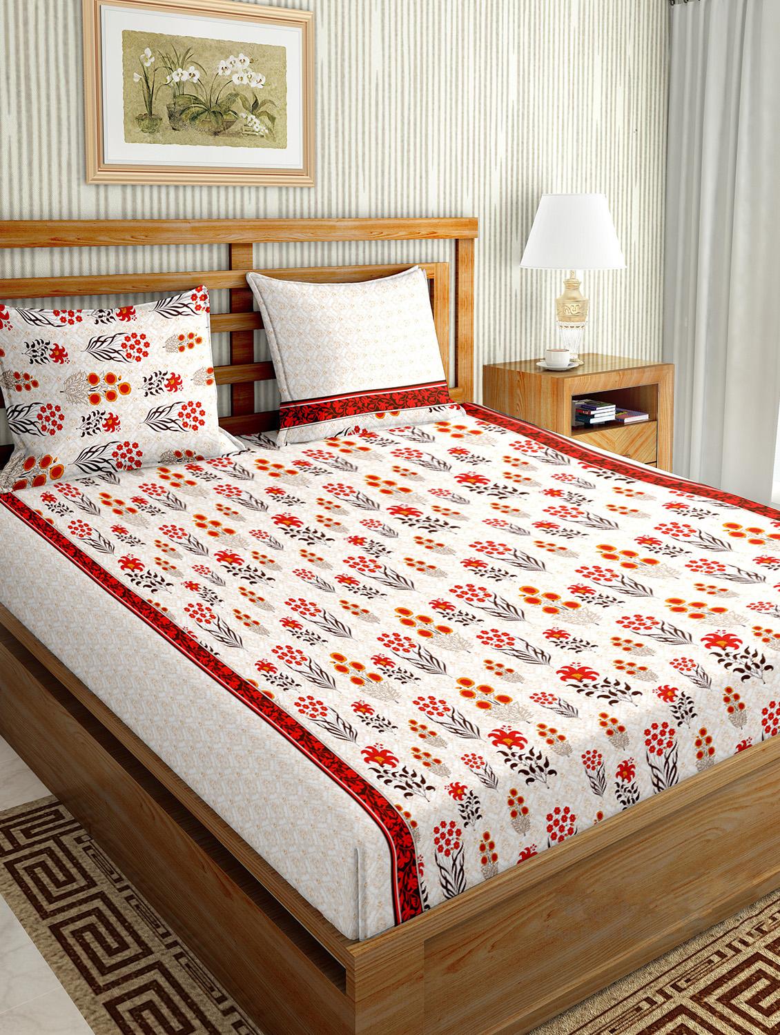 the oscar collection double bedsheet set super king size 180 tc cotton red colour - 18702562 - Zoom Image - 0