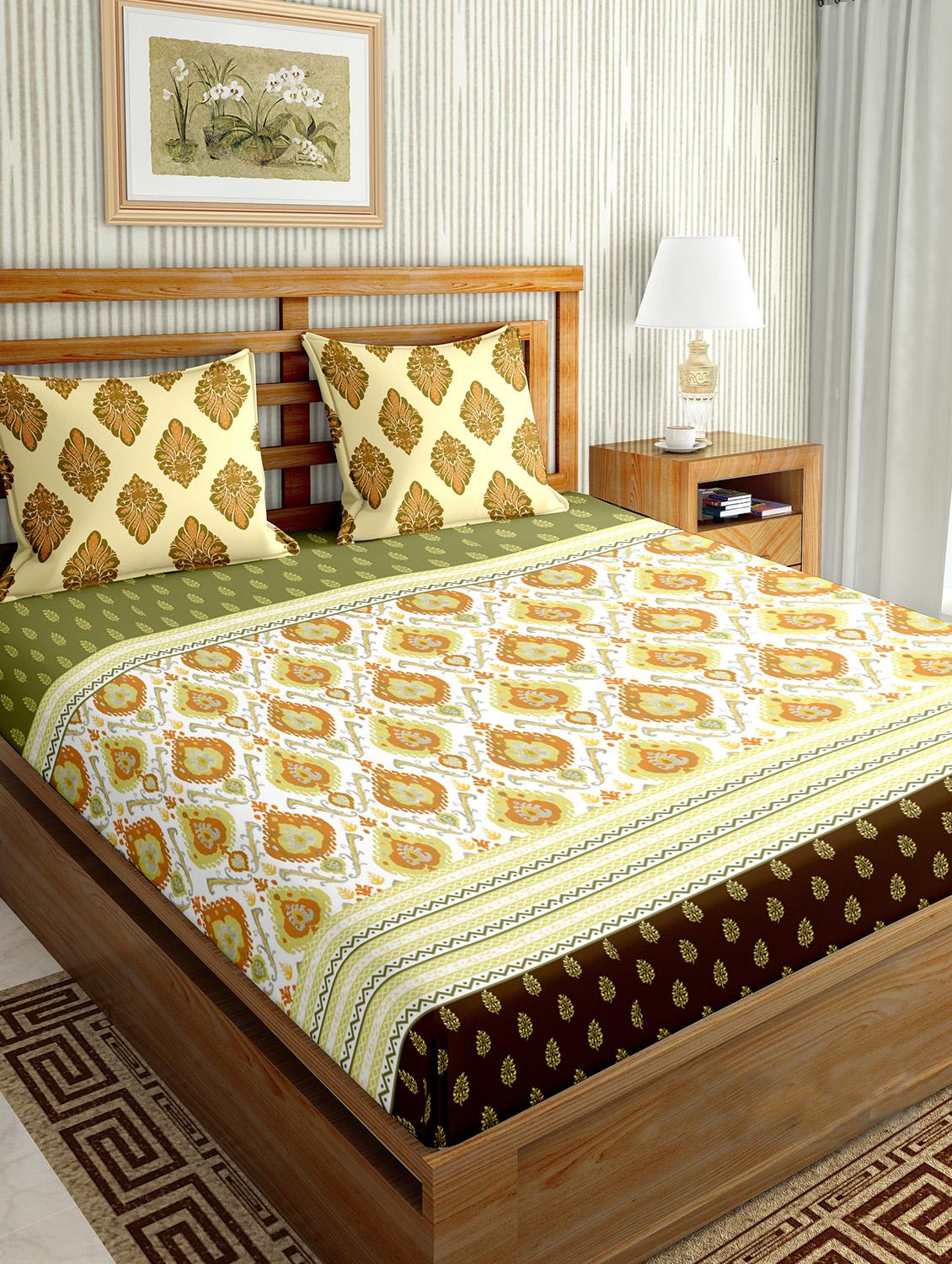 the oscar collection double bedsheet set super king size 180 tc cotton green colour - 18702570 - Zoom Image - 0