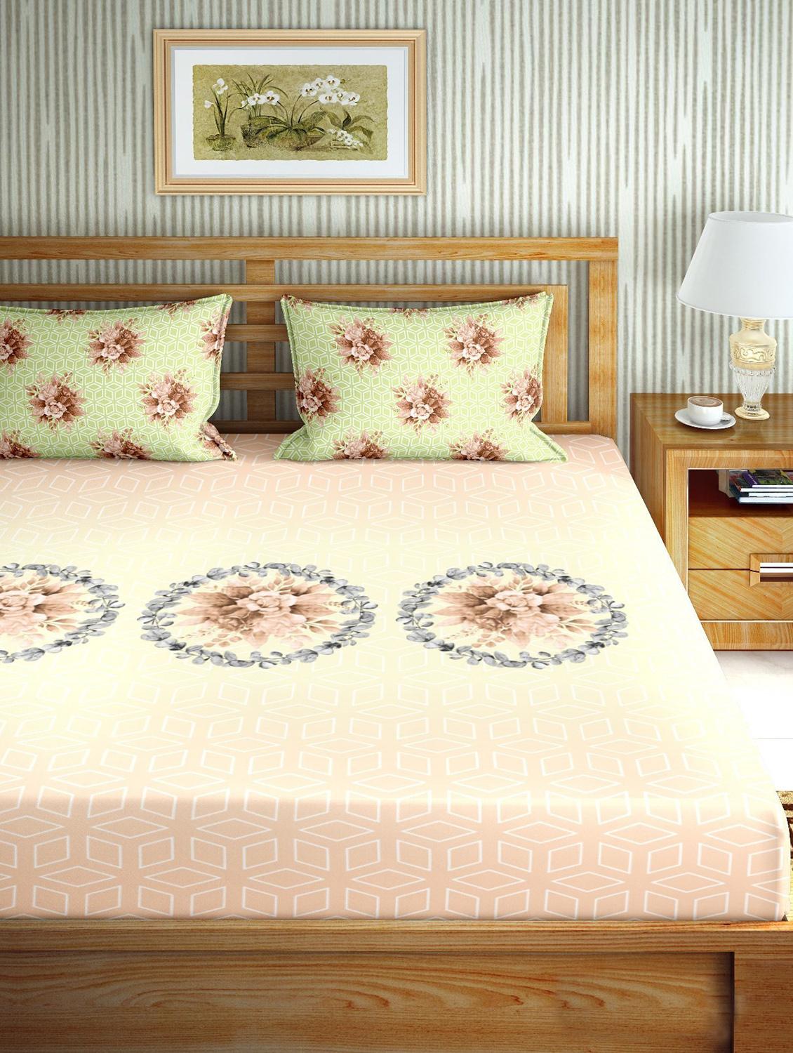 the oscar collection double bedsheet set super king size 180 tc cotton brown colour - 18702573 - Zoom Image - 0