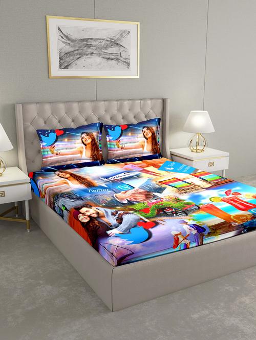 triton double bedshseet set king size cotton blue colour - 18702774 - Standard Image - 0