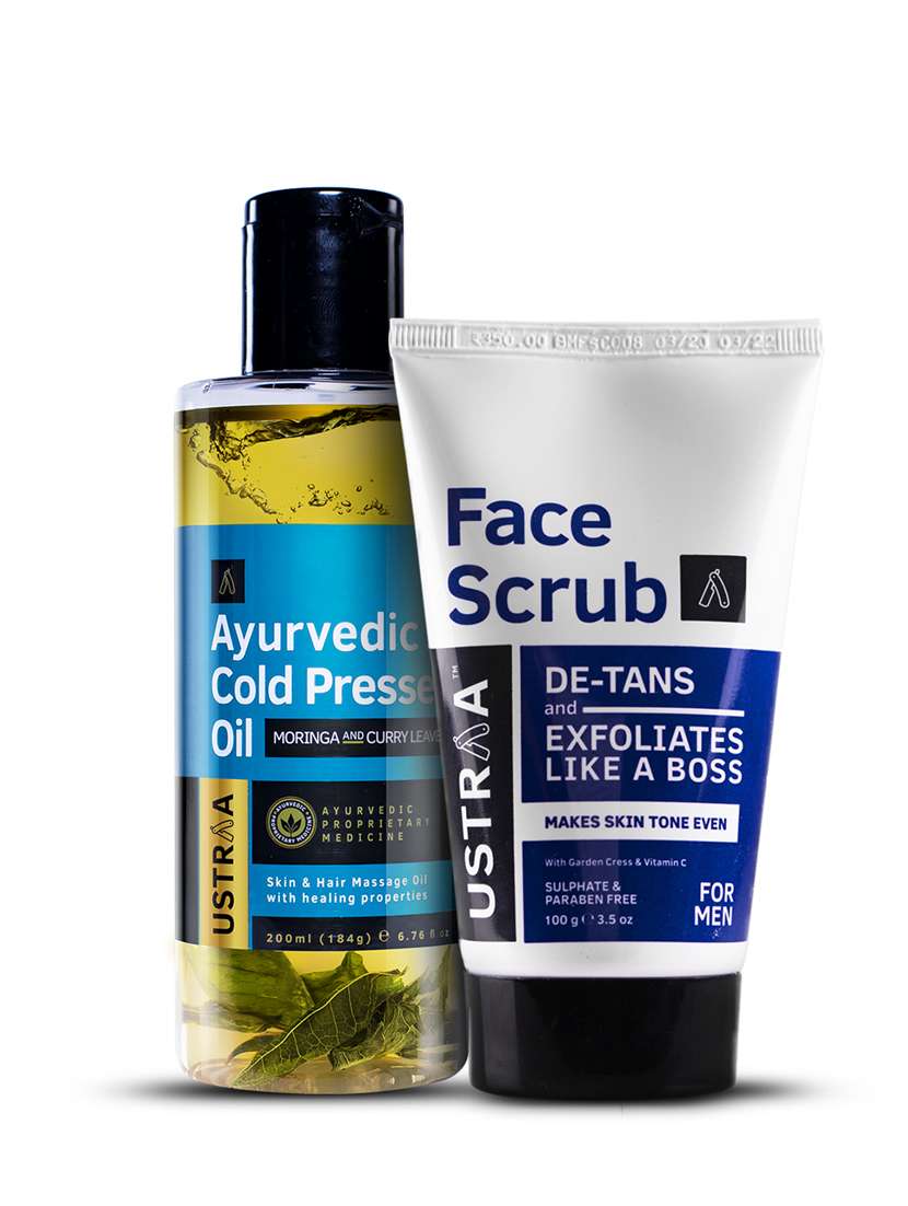 ustraa ayurvedic cold pressed oil - 200ml & de tan scrub - 100g - 18718149 - Zoom Image - 0