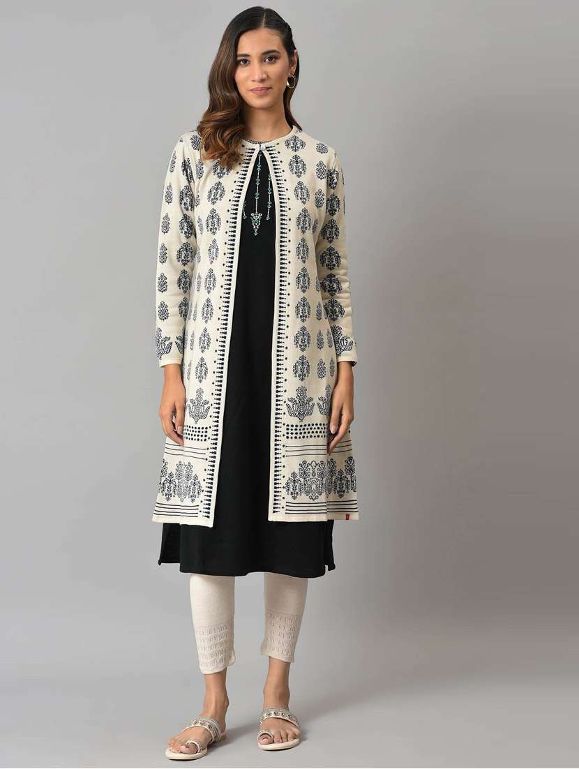 ecru floral printed reversible shrug