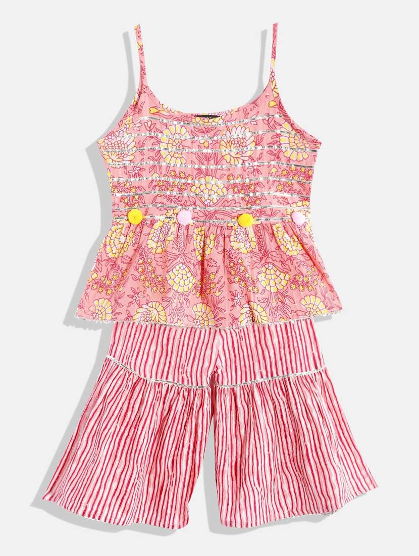 pink cotton kurta sharara suit set - 18719168 - Zoom Image - 0