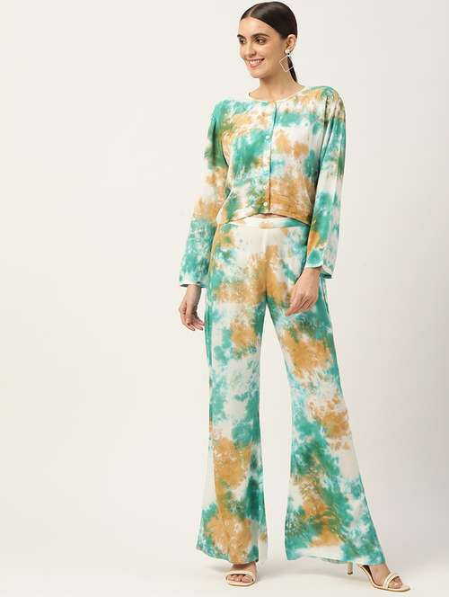 multi colored rayon top and trouser set coord - 18719406 -  Standard Image - 0