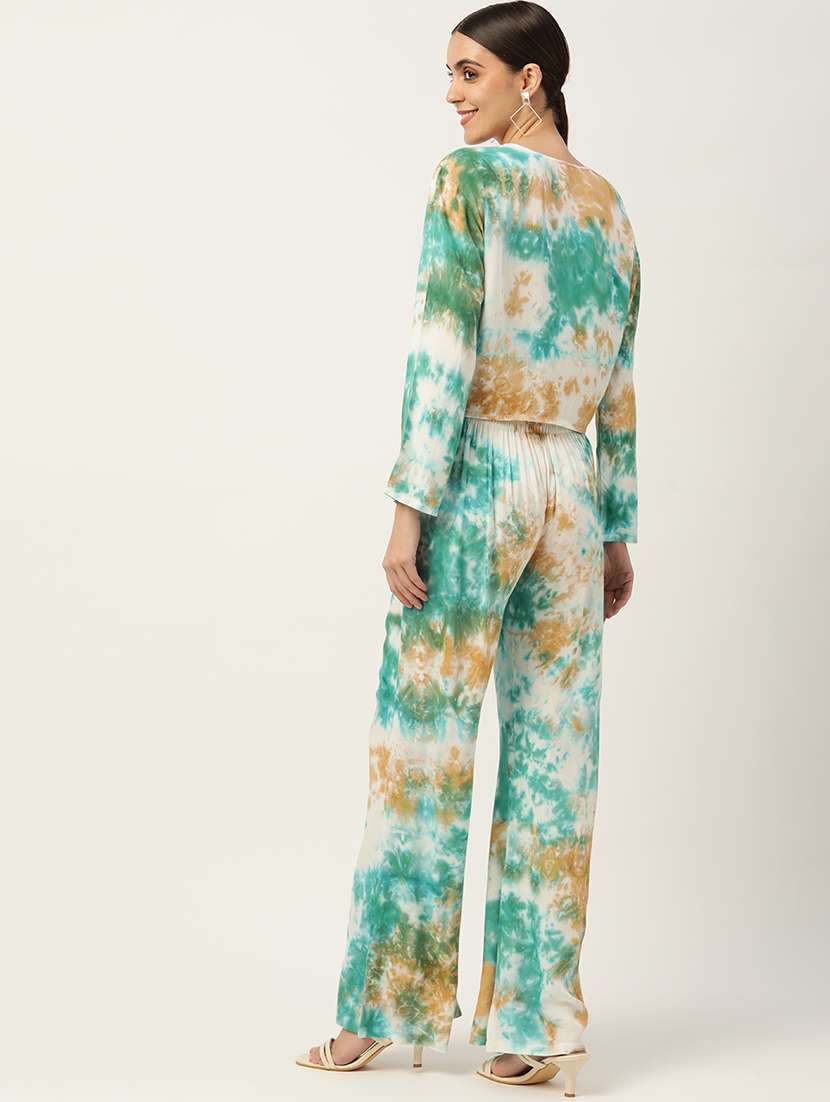 multi colored rayon top and trouser set coord - 18719406 -  Standard Image - 3