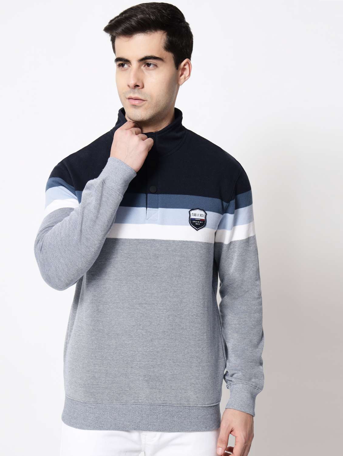 navy blue cotton chest print sweatshirt - 18720550 - Zoom Image - 0