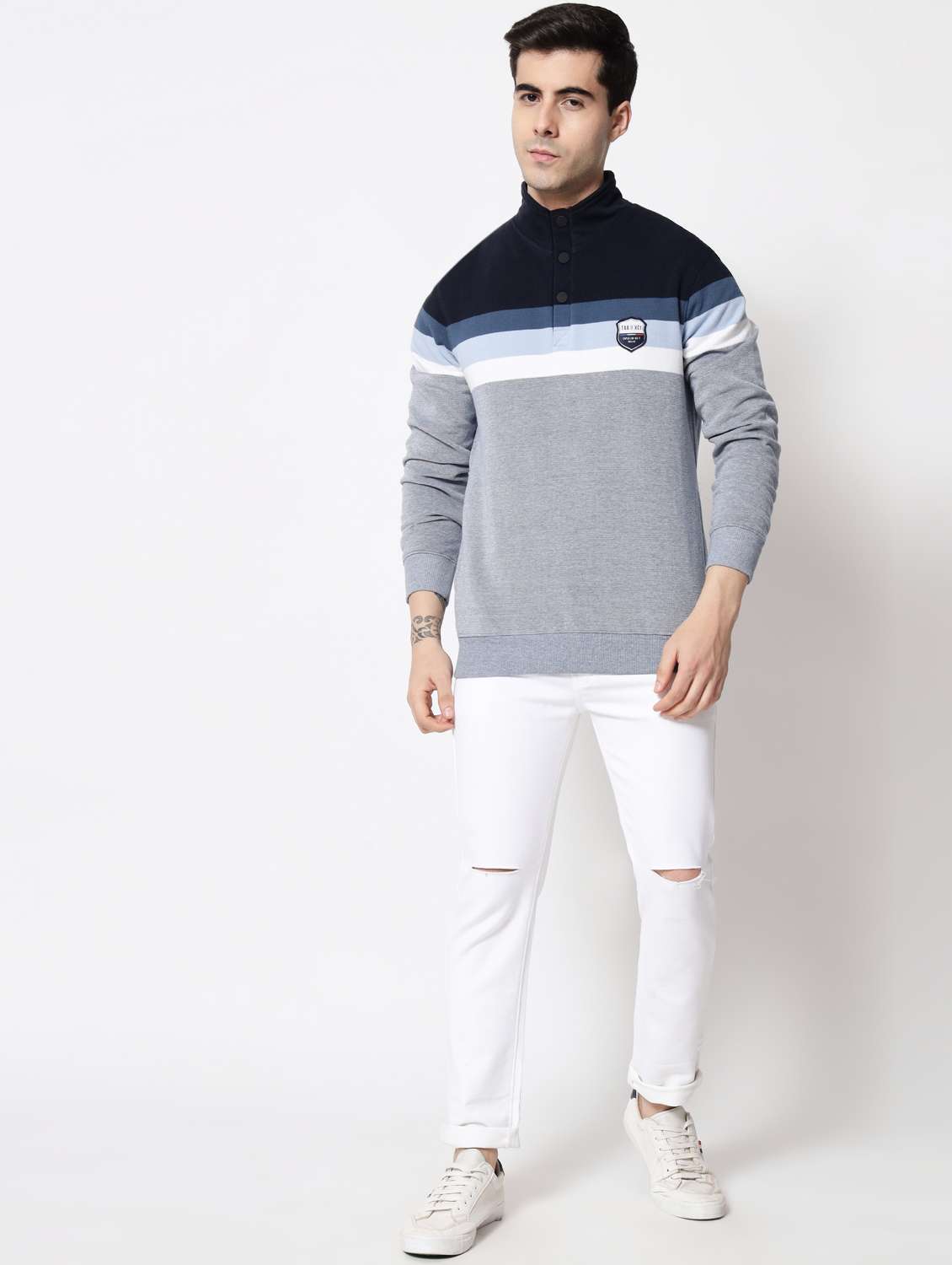 navy blue cotton chest print sweatshirt - 18720550 - Standard Image - 3