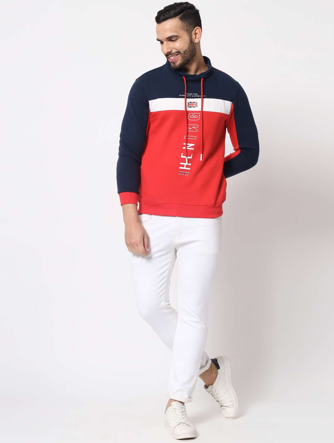 navy blue cotton chest print sweatshirt - 18720559 - Standard Image - 3