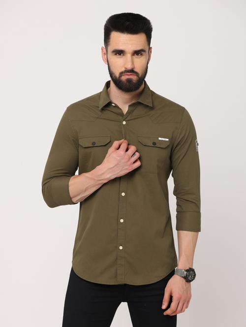 khaki colored solid design casual shirt - 18720652 - Standard Image - 0
