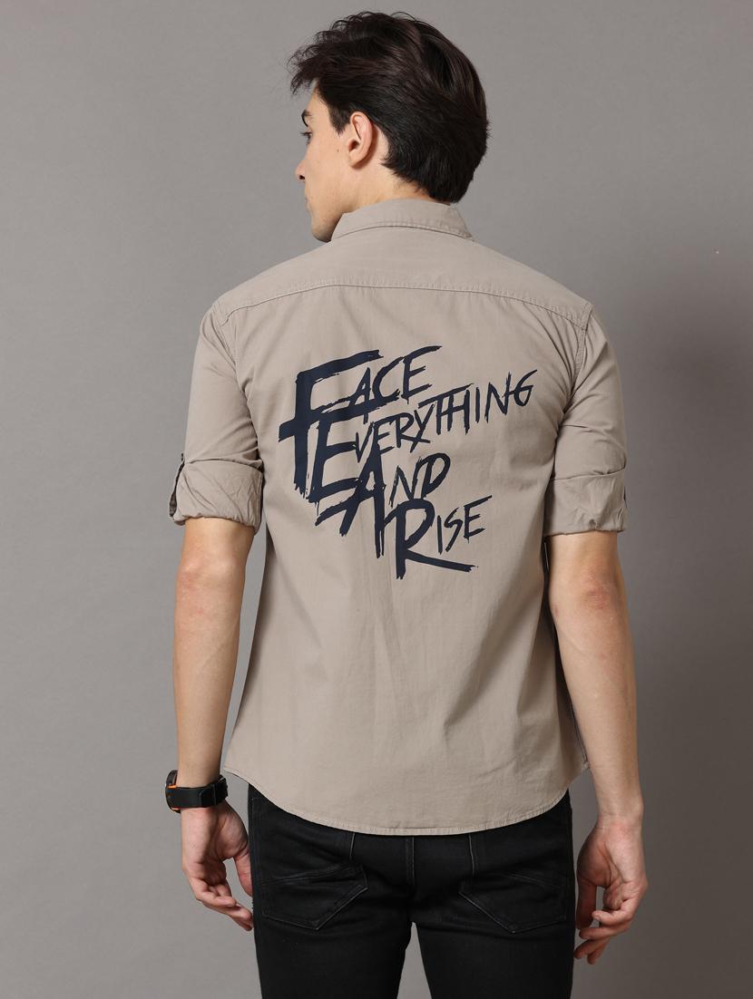 khaki colored solid casual shirt - 18720717 - Standard Image - 3