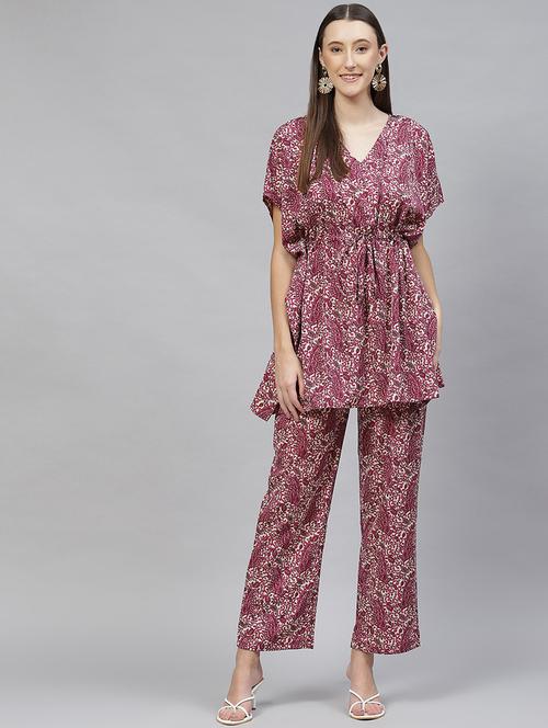 v neck printed top and trouser set - 18720825 - Standard Image - 0