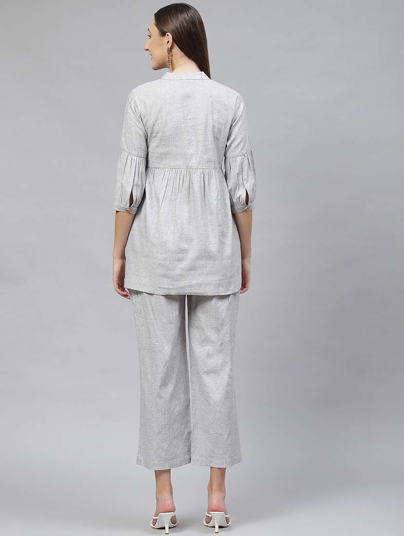 mandarin neck pleated top bottom set - 18720831 -  Standard Image - 3