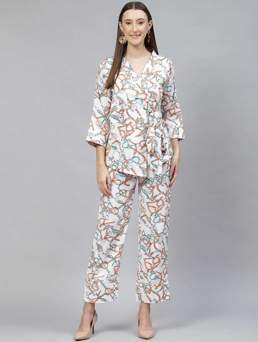 wrap up neck printed top bottom set - 18720835 - Zoom Image - 0