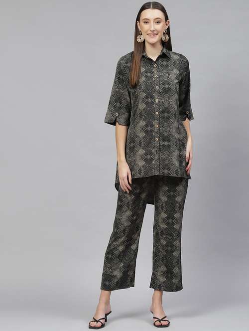 shirt collar printed bottom set