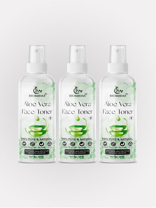 biomidas 100% natural aloe vera toner for cleansing & refreshing skin pore tightening toner with spray 60ml (pack of 3) - 18722354 - Standard Image - 0