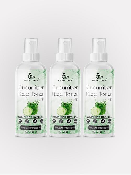 biomidas 100% natural cucumber toner for cleansing & refreshing skin pore tightening toner with spray 60ml (pack of 3) - 18722362 - Standard Image - 0