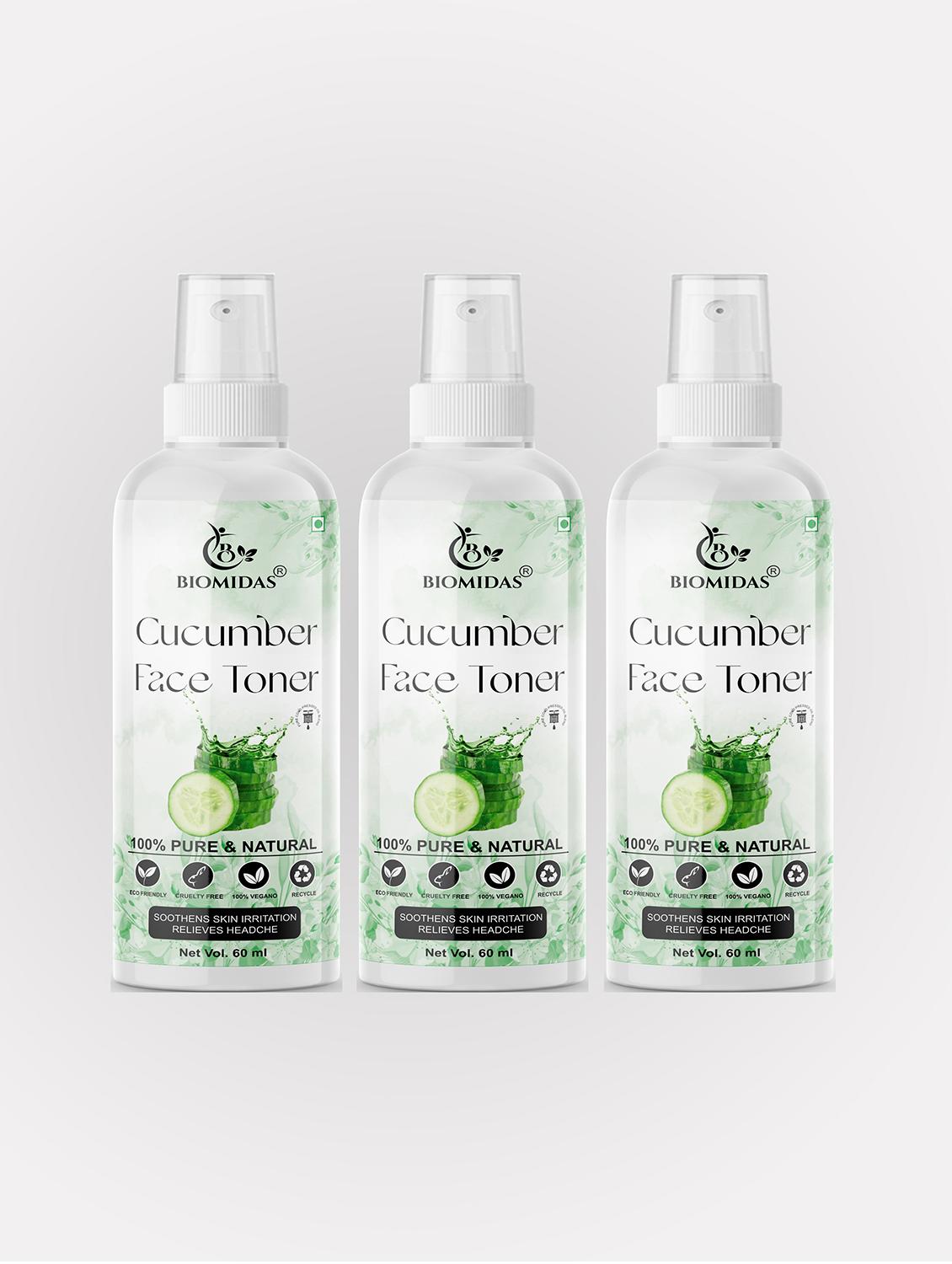 biomidas 100% natural cucumber toner for cleansing & refreshing skin pore tightening toner with spray 60ml (pack of 3) - 18722362 - Zoom Image - 0