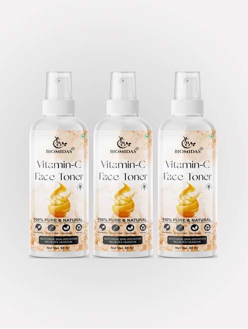 biomidas 100% natural vitamin-c toner for cleansing & refreshing skin pore tightening toner with spray 60ml (pack of 3) - 18722382 -  Standard Image - 0