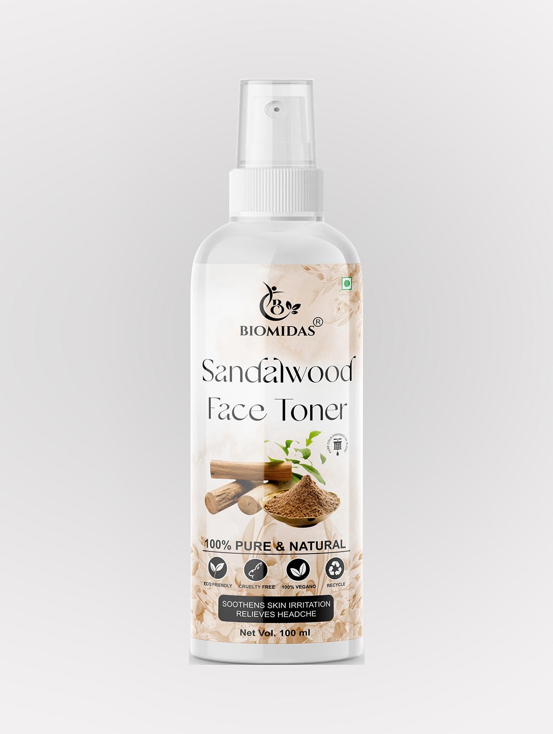biomidas 100% natural sandalwood toner for cleansing & refreshing skin pore tightening toner with spray 100ml (pack of 1) - 18722408 - Zoom Image - 0