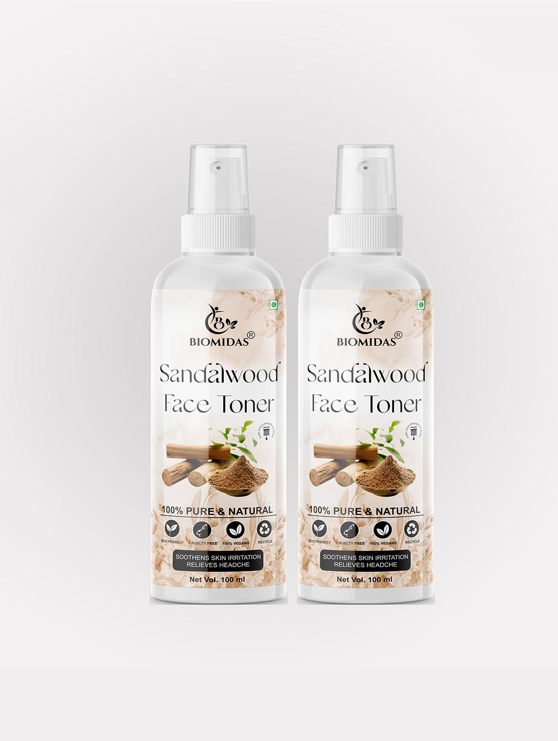 biomidas 100% natural sandalwood toner for cleansing & refreshing skin pore tightening toner with spray 100ml (pack of 2) - 18722409 - Zoom Image - 0