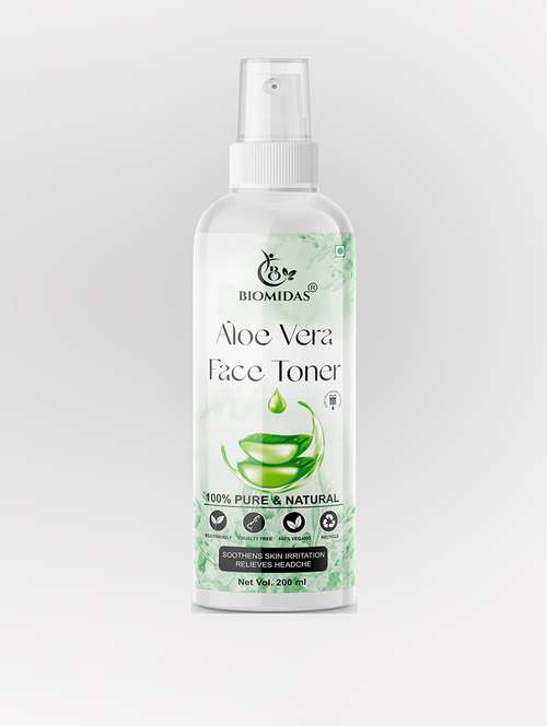 biomidas 100% natural aloe vera toner for cleansing & refreshing skin pore tightening toner with spray 200ml (pack of 1) - 18722416 - Standard Image - 0