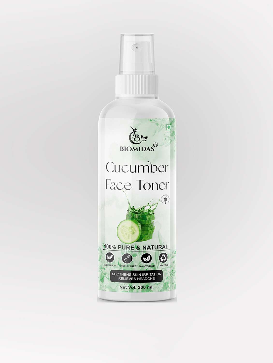 biomidas 100% natural cucumber toner for cleansing & refreshing skin pore tightening toner with spray 200ml (pack of 1) - 18722422 -  Zoom Image - 0