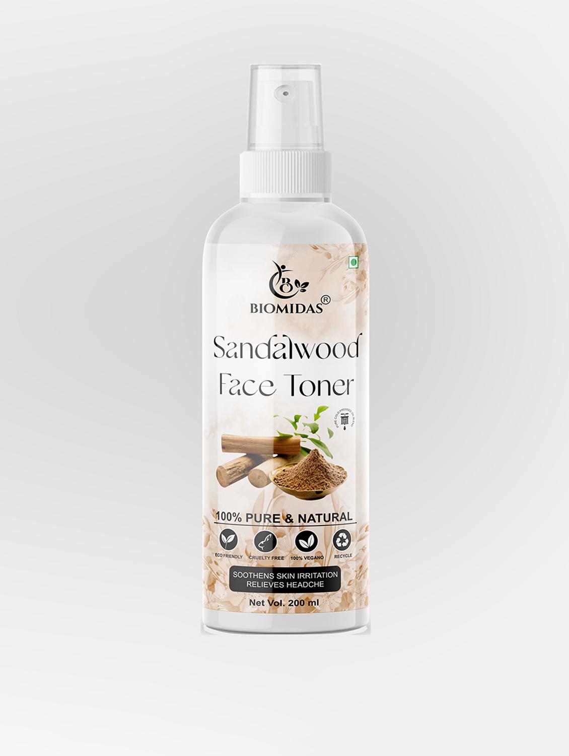 biomidas 100% natural sandalwood toner for cleansing & refreshing skin pore tightening toner with spray 200ml (pack of 1) - 18722434 - Zoom Image - 0