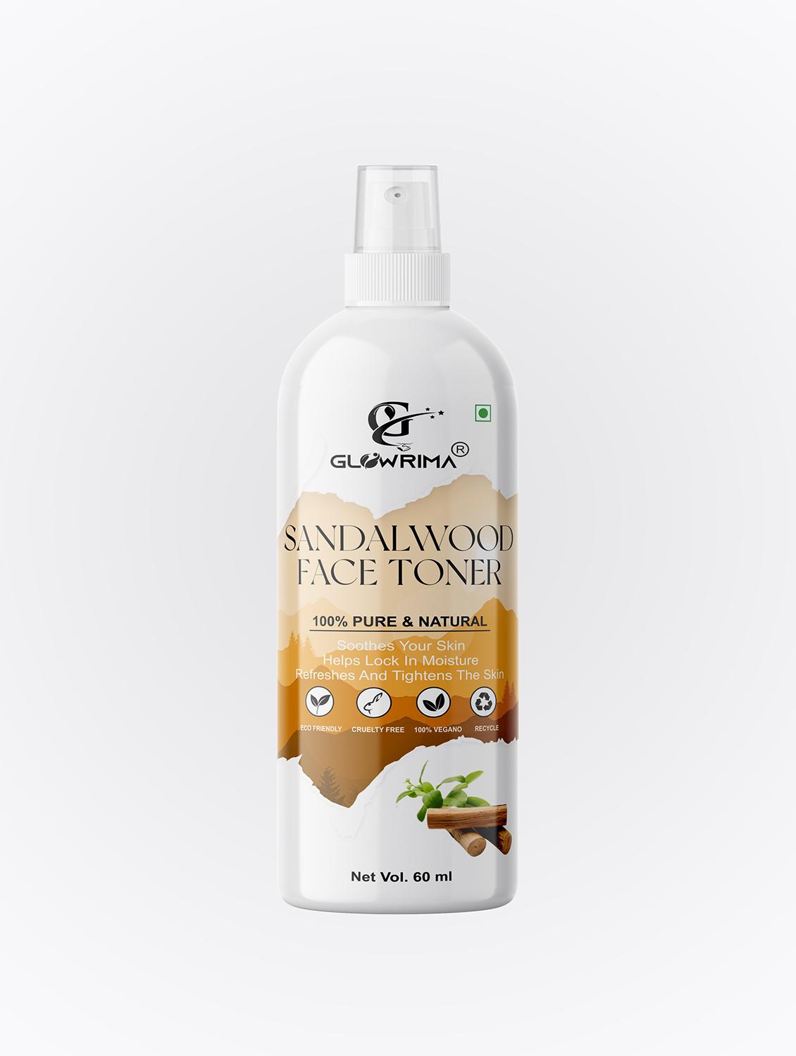 glowrima 100% natural sandalwood toner for cleansing & refreshing skin pore tightening toner with spray 60ml (pack of 1) - 18722464 -  Zoom Image - 0