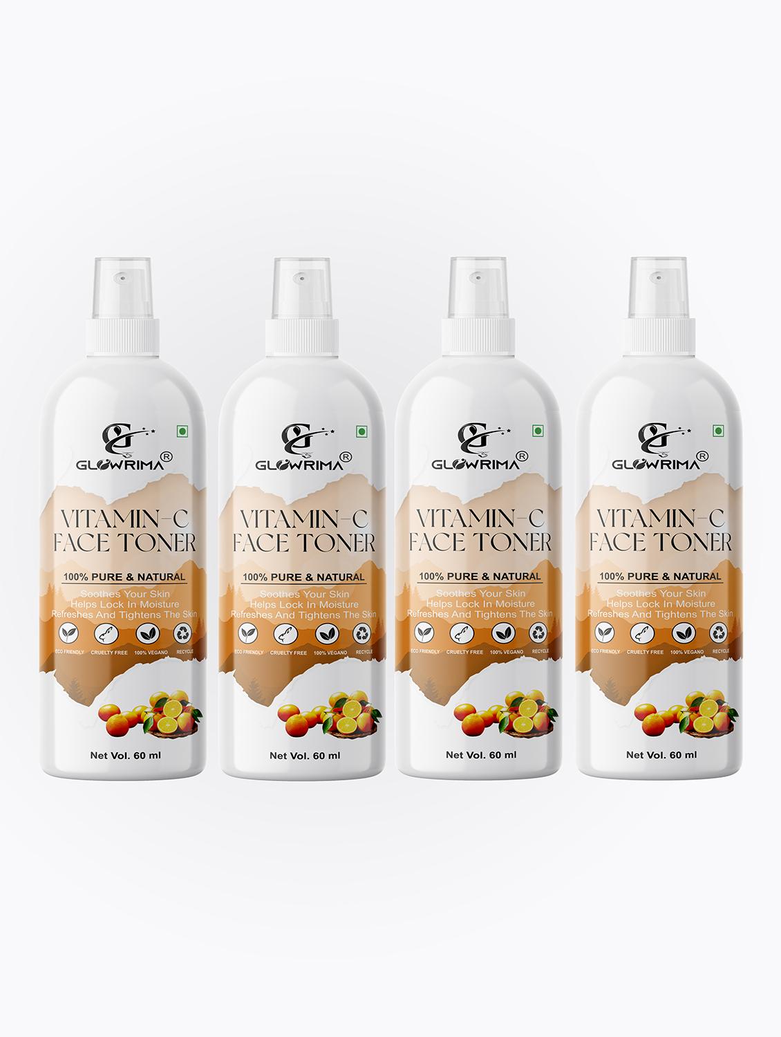 glowrima 100% natural vitamin-c toner for cleansing & refreshing skin pore tightening toner with spray 60ml (pack of 4) - 18722471 -  Zoom Image - 0