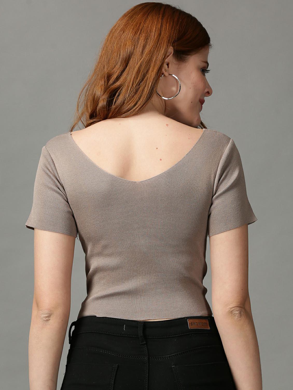 women's crop v neck top - 18734868 - Standard Image - 3
