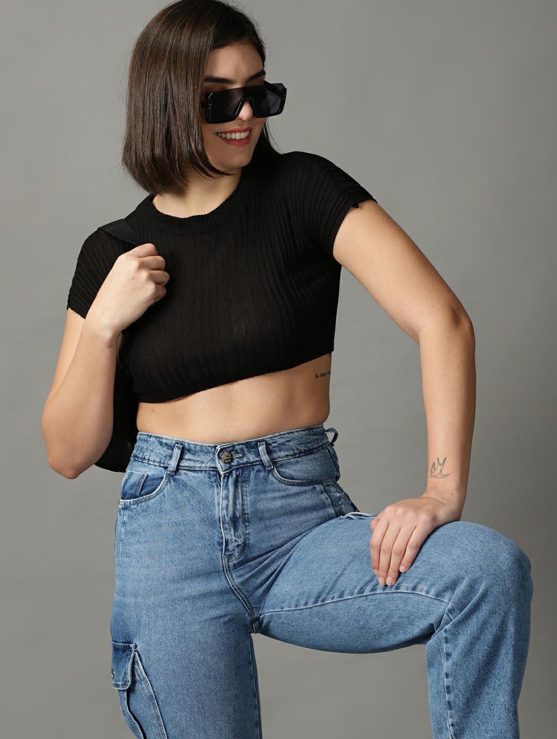 women's crop round neck top - 18734902 - Zoom Image - 0