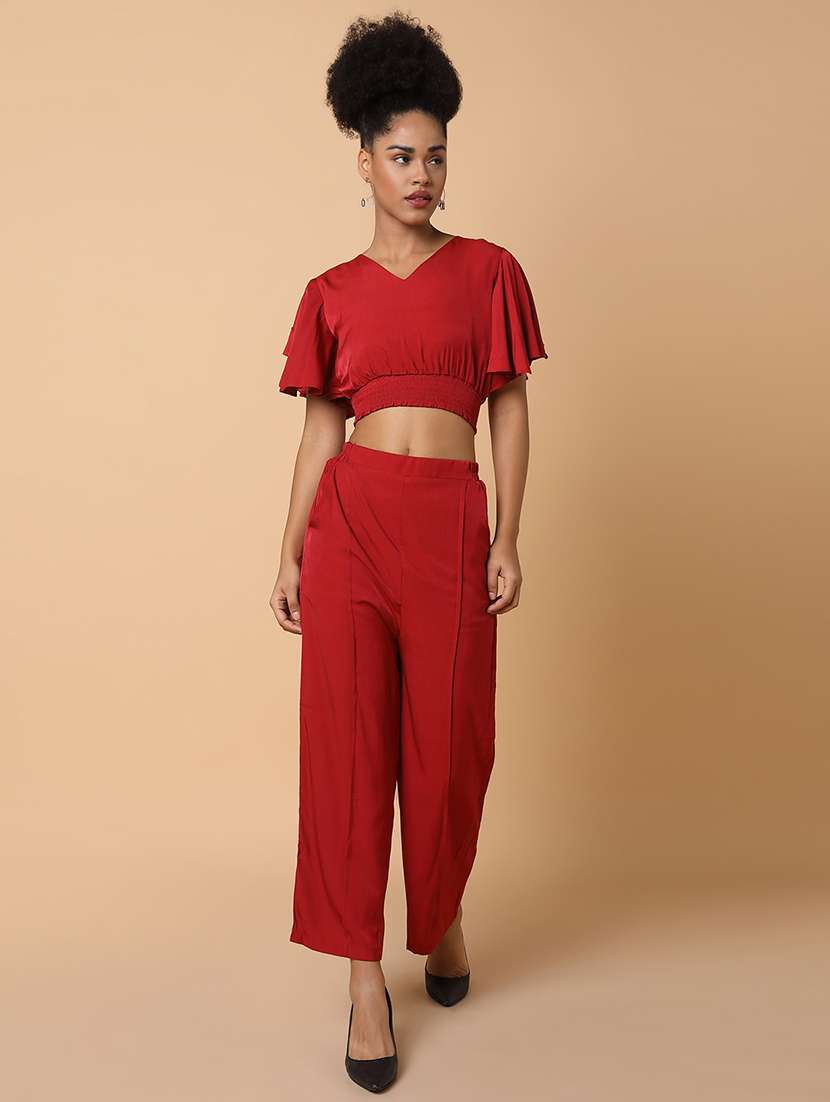 red polyester top and palazzos set  - 18735133 -  Standard Image - 3