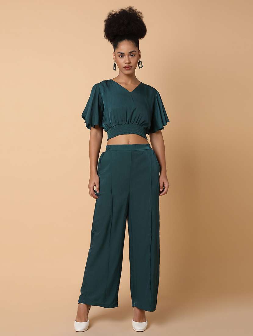 green polyester top and palazzos set - 18735134 - Zoom Image - 0