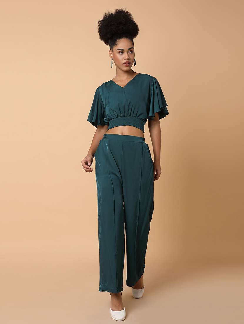 green polyester top and palazzos set - 18735134 - Standard Image - 3