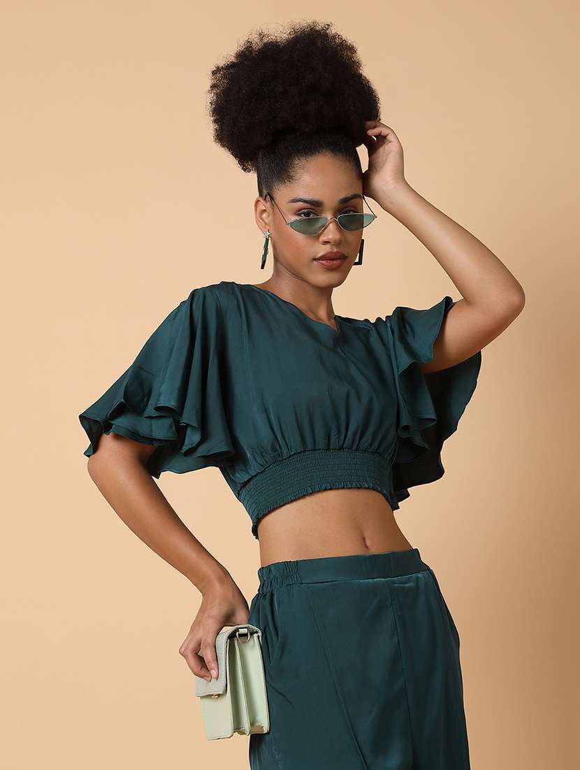 green polyester top and palazzos set - 18735134 - Standard Image - 5