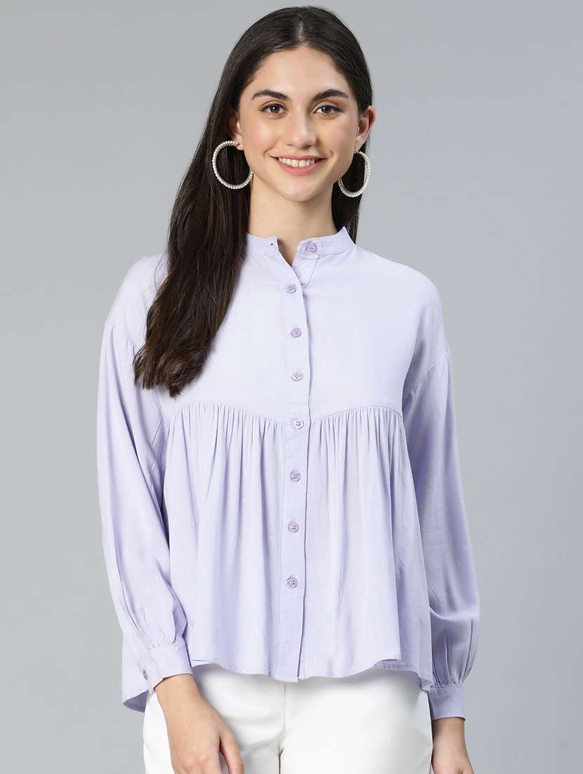 women's peplum mandarin neck top - 18735714 - Zoom Image - 0
