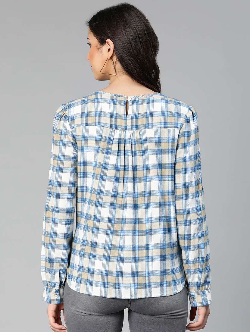 round neck checkered regular top - 18735728 - Standard Image - 3