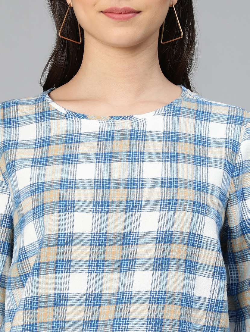 round neck checkered regular top - 18735728 - Standard Image - 5