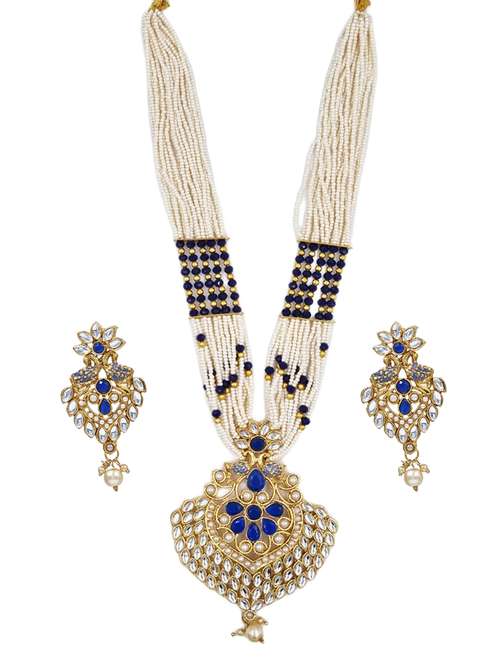  gold plated blue kundan traditional necklace earring set  - 18736470 -  Standard Image - 0