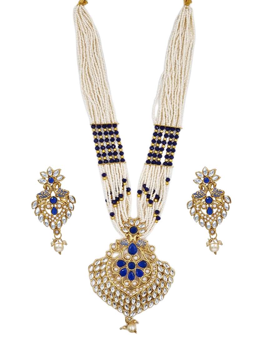  gold plated blue kundan traditional necklace earring set 