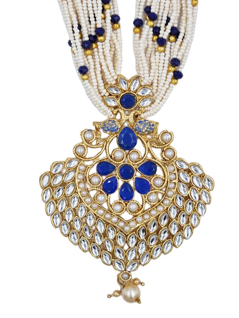  gold plated blue kundan traditional necklace earring set  - 18736470 -  Standard Image - 3