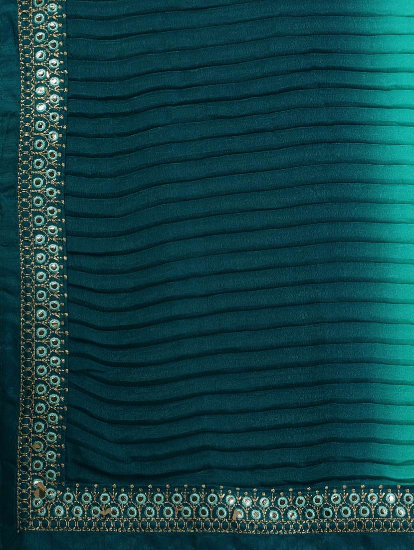 women's self design turquoise colored saree with blouse - 18736528 - Standard Image - 5