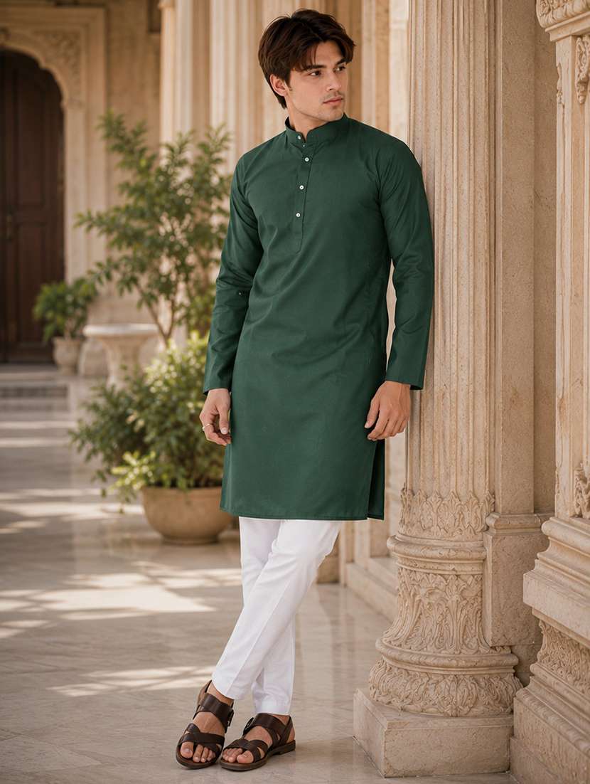 men solid mandarin neck long kurta