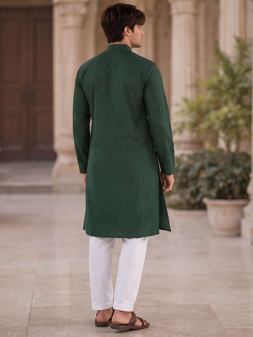 men solid mandarin neck long kurta - 18736565 -  Standard Image - 3