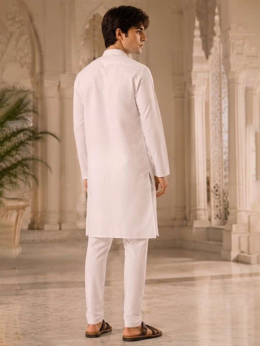 white solid mandarin neck kurta - 18736575 -  Standard Image - 3