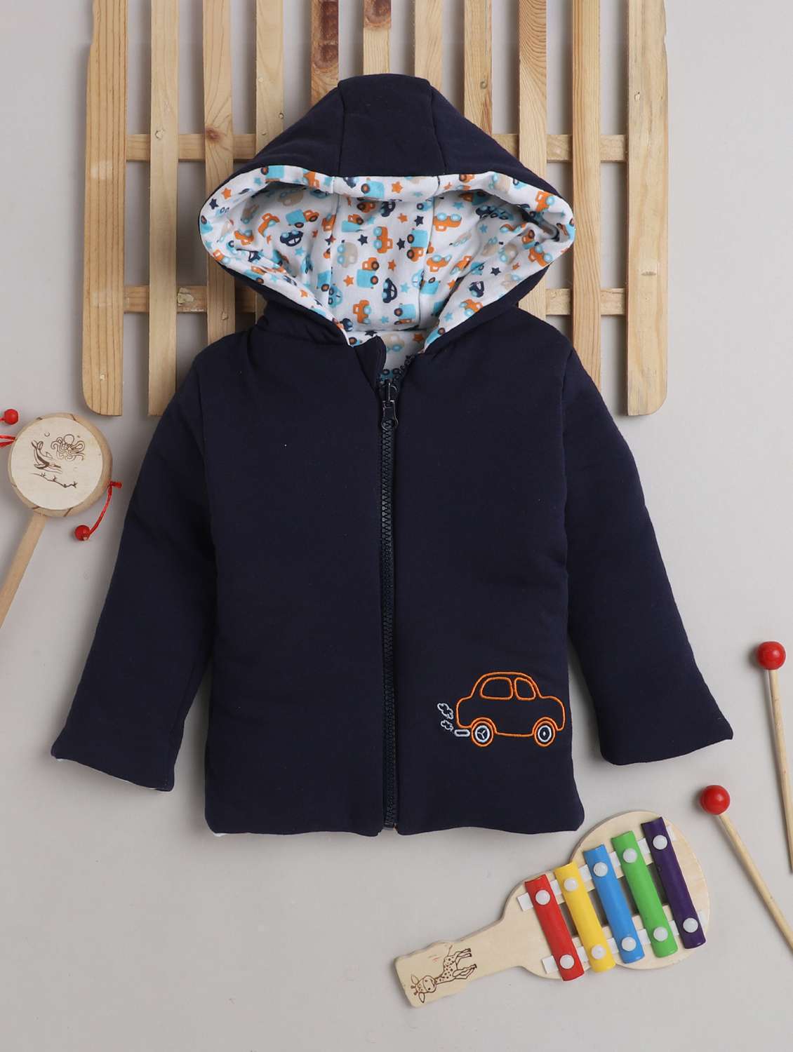 navy blue cotton reversible jackets & coat