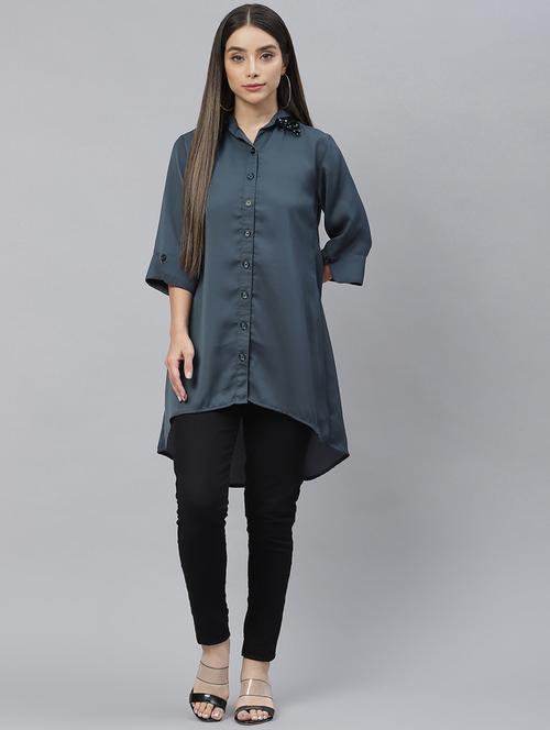 women's high-low collared top - 18736595 - Standard Image - 0