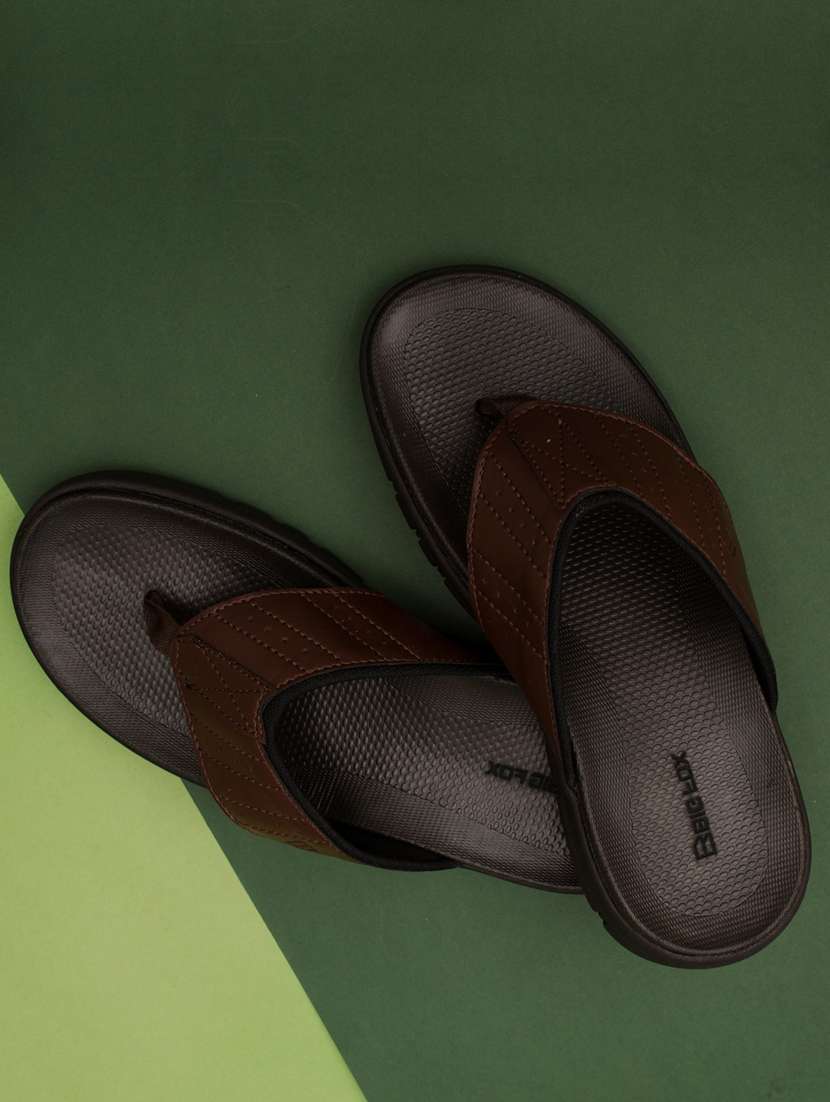 brown synthetic & mesh slip on slippers