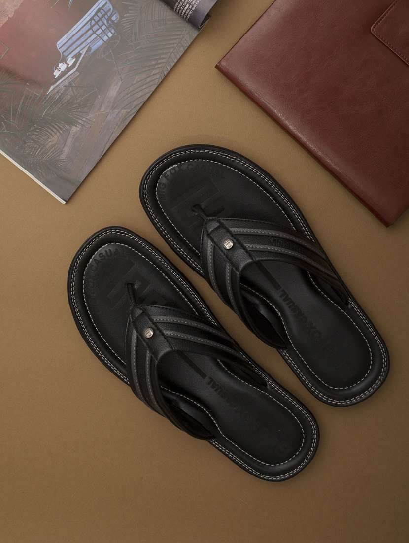 black synthetic & mesh slip on slippers - 18736865 -  Zoom Image - 0